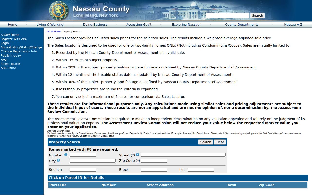 Freeport residents directory Nassau AROW property search