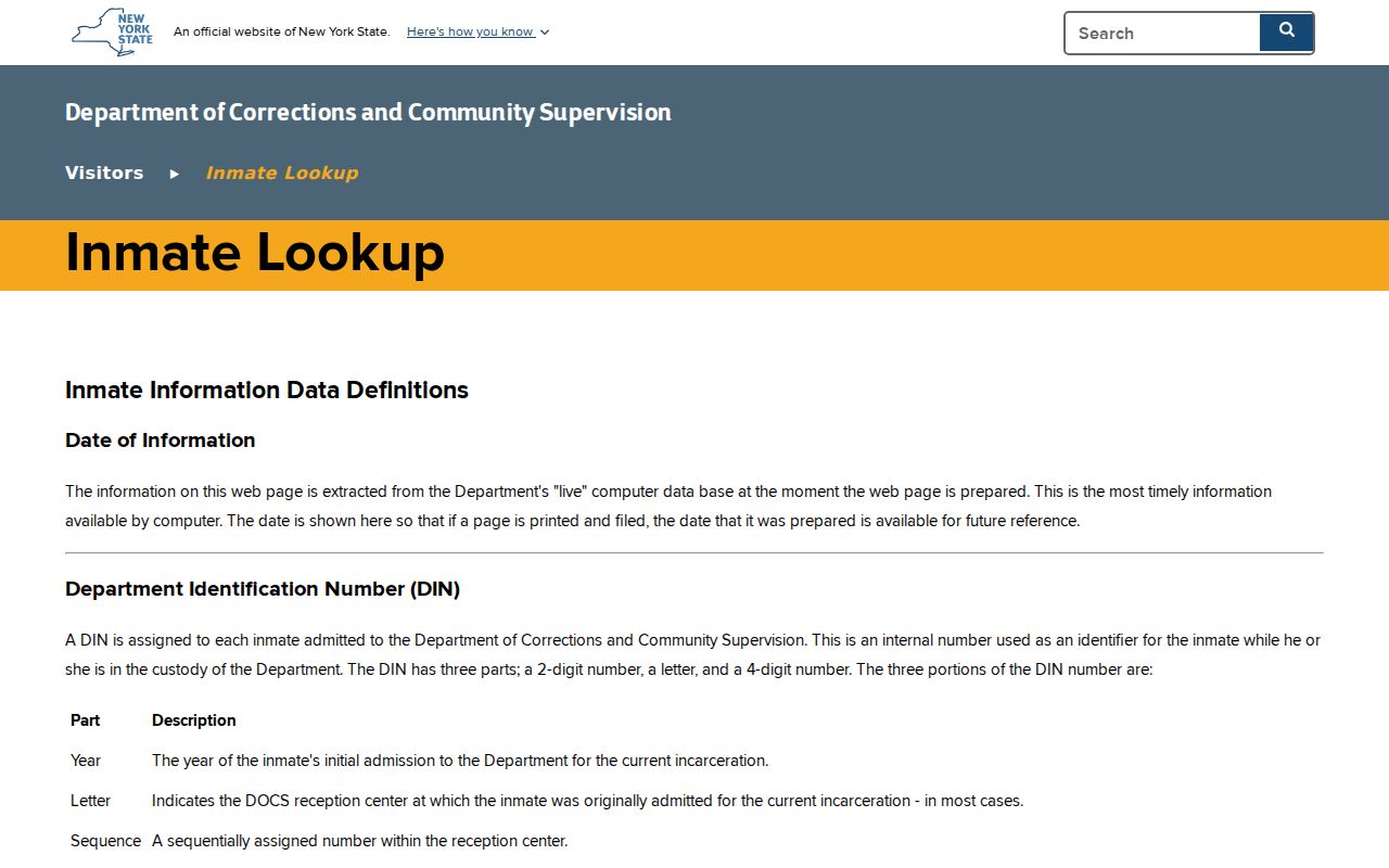 Freeport resident lookup New York DOCCS custody screen